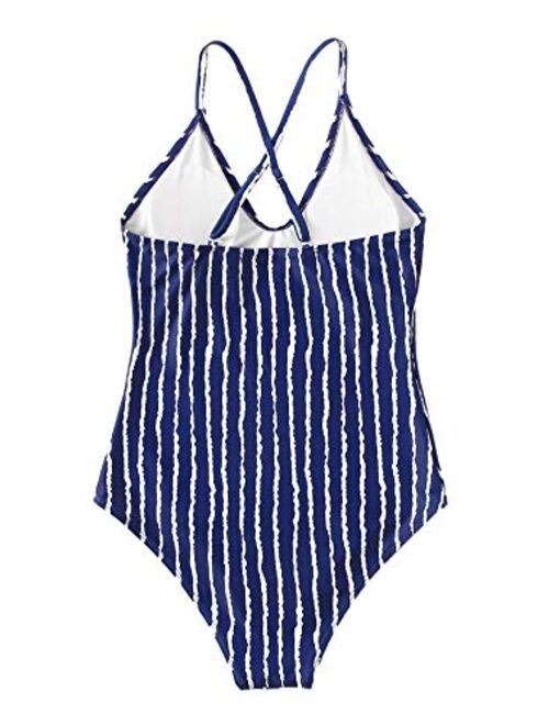 SweatyRocks Women's Sexy Bathing Suits Solid Color Criss Cross Open Back One Piece Swimwear