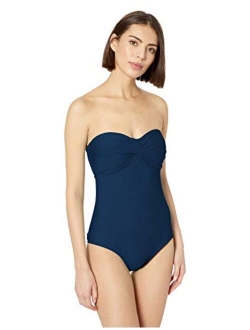 Women's Twist Front Bandeau One Piece Swimsuit