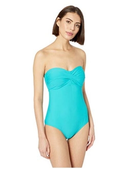 Women's Twist Front Bandeau One Piece Swimsuit