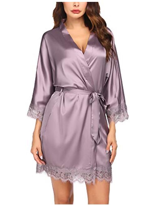 Hotouch Women's Pure Color Short Satin Kimono Robes with Oblique V-Neck Bridesmaid Wedding Party Dressing Gown XS-XXL