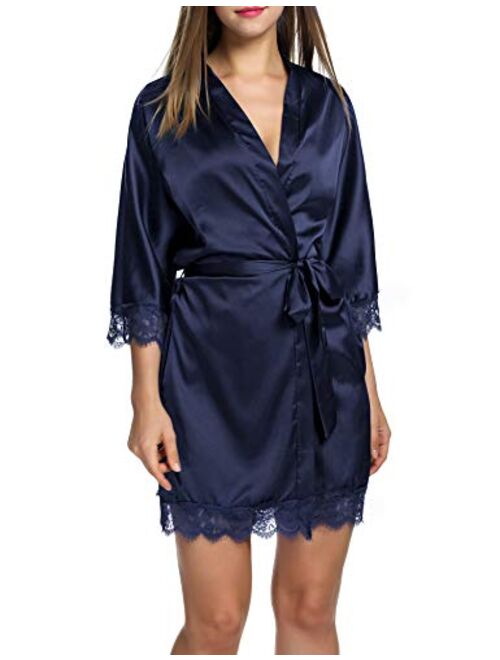 Hotouch Women's Pure Color Short Satin Kimono Robes with Oblique V-Neck Bridesmaid Wedding Party Dressing Gown XS-XXL