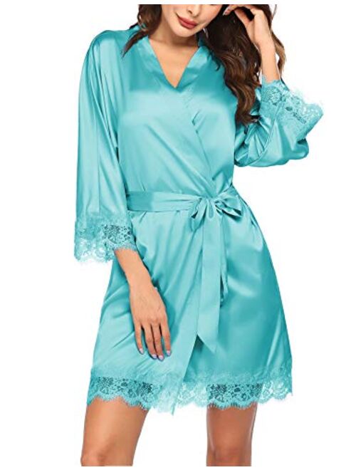 Hotouch Women's Pure Color Short Satin Kimono Robes with Oblique V-Neck Bridesmaid Wedding Party Dressing Gown XS-XXL