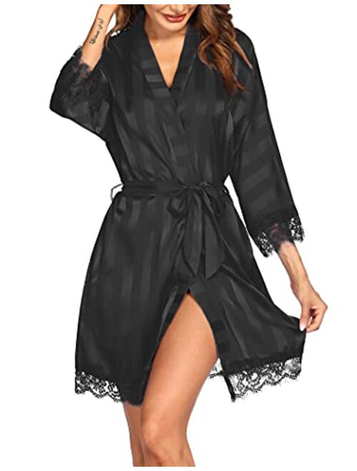 Hotouch Women's Pure Color Short Satin Kimono Robes with Oblique V-Neck Bridesmaid Wedding Party Dressing Gown XS-XXL