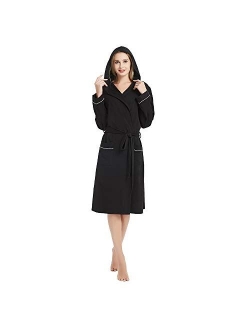 HEARTNICE Womens Hooded Cotton Robe Soft Kimono Spa Knit Bathrobe Lightweight Long