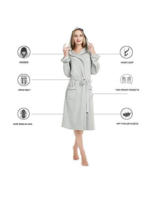 HEARTNICE Womens Hooded Cotton Robe Soft Kimono Spa Knit Bathrobe Lightweight Long