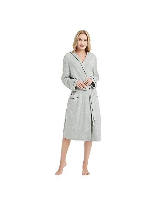 HEARTNICE Womens Hooded Cotton Robe Soft Kimono Spa Knit Bathrobe Lightweight Long