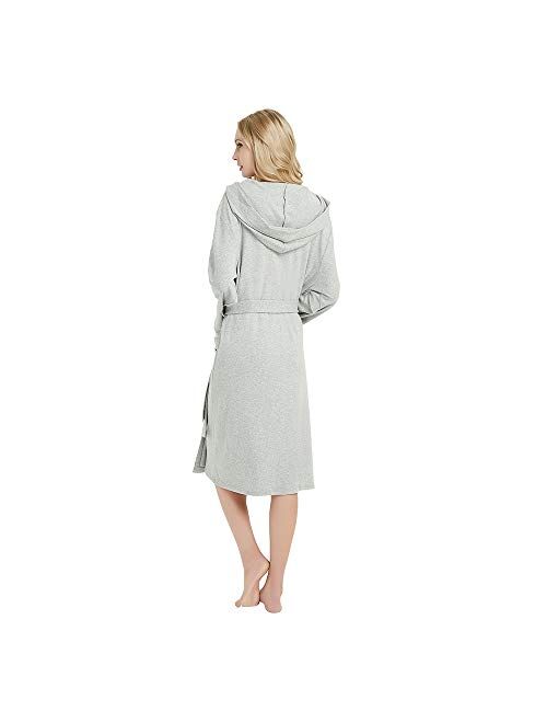 HEARTNICE Womens Hooded Cotton Robe Soft Kimono Spa Knit Bathrobe Lightweight Long