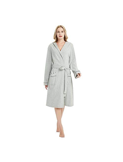 HEARTNICE Womens Hooded Cotton Robe Soft Kimono Spa Knit Bathrobe Lightweight Long