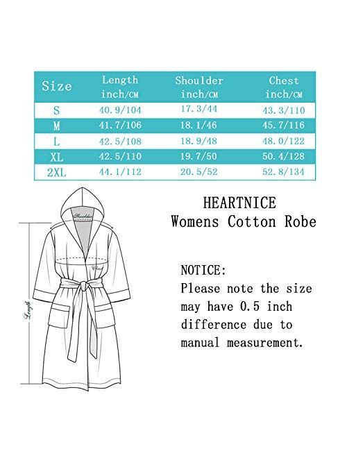 HEARTNICE Womens Hooded Cotton Robe Soft Kimono Spa Knit Bathrobe Lightweight Long