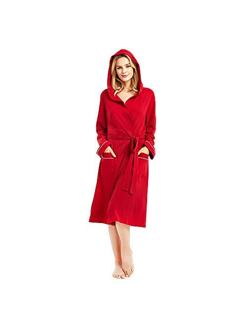 HEARTNICE Womens Hooded Cotton Robe Soft Kimono Spa Knit Bathrobe Lightweight Long