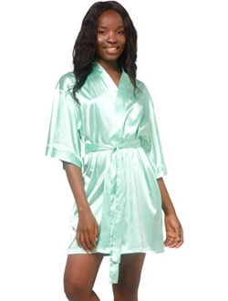 Women's Pure Color Satin Short Kimono Bridesmaids Lingerie Robes