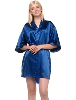 Women's Pure Color Satin Short Kimono Bridesmaids Lingerie Robes