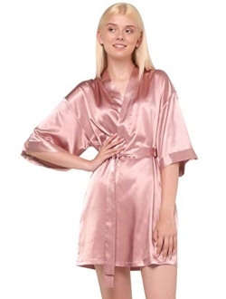 Women's Pure Color Satin Short Kimono Bridesmaids Lingerie Robes