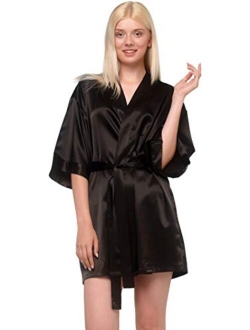 Women's Pure Color Satin Short Kimono Bridesmaids Lingerie Robes