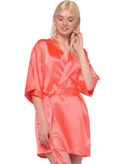 Women's Pure Color Satin Short Kimono Bridesmaids Lingerie Robes