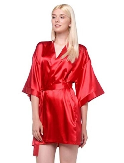 Women's Pure Color Satin Short Kimono Bridesmaids Lingerie Robes