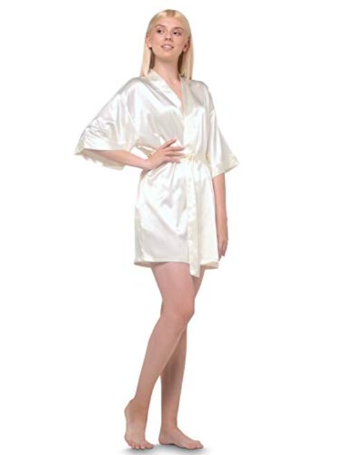 Women's Pure Color Satin Short Kimono Bridesmaids Lingerie Robes