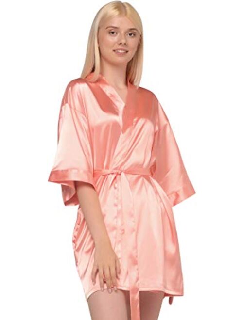 Women's Pure Color Satin Short Kimono Bridesmaids Lingerie Robes