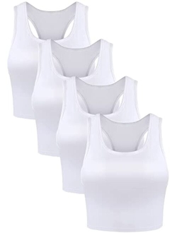 4 Pieces Basic Crop Tank Tops Sleeveless Racerback Crop Sport Cotton Top for Women