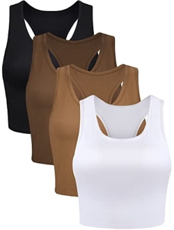 4 Pieces Basic Crop Tank Tops Sleeveless Racerback Crop Sport Cotton Top for Women