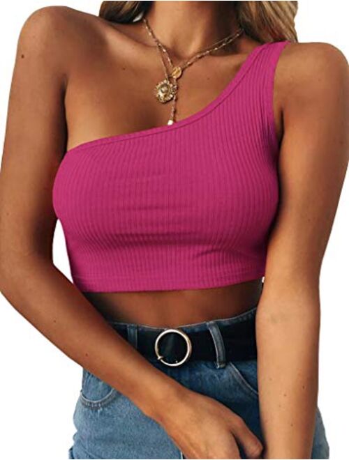 PRETTODAY Women's Sleeveless Crop Tops Sexy One Shoulder Strappy Tees