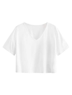 Women's Casual Round Neck Short Sleeve Soild Basic Crop Top T-Shirt