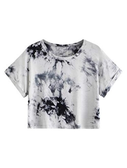 Women's Casual Round Neck Short Sleeve Soild Basic Crop Top T-Shirt