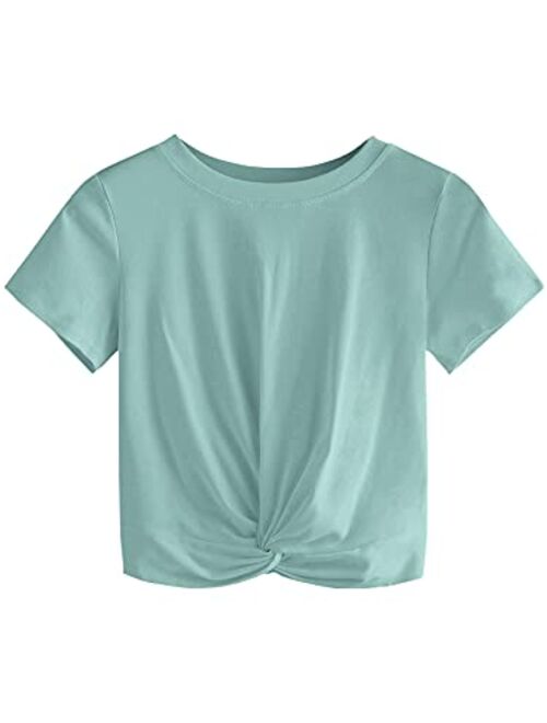 MakeMeChic Women's Summer Crop Top Solid Short Sleeve Twist Front Tee T-Shirt