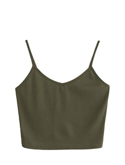 Women's Casual V Neck Sleeveless Ribbed Knit Cami Crop Top