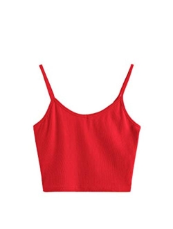 Women's Casual V Neck Sleeveless Ribbed Knit Cami Crop Top