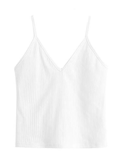 Women's Casual V Neck Sleeveless Ribbed Knit Cami Crop Top