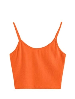 Women's Casual V Neck Sleeveless Ribbed Knit Cami Crop Top