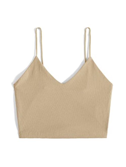 SheIn Women's Casual V Neck Sleeveless Ribbed Knit Cami Crop Top