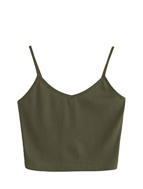 SheIn Women's Casual V Neck Sleeveless Ribbed Knit Cami Crop Top