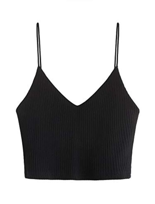 SheIn Women's Casual V Neck Sleeveless Ribbed Knit Cami Crop Top