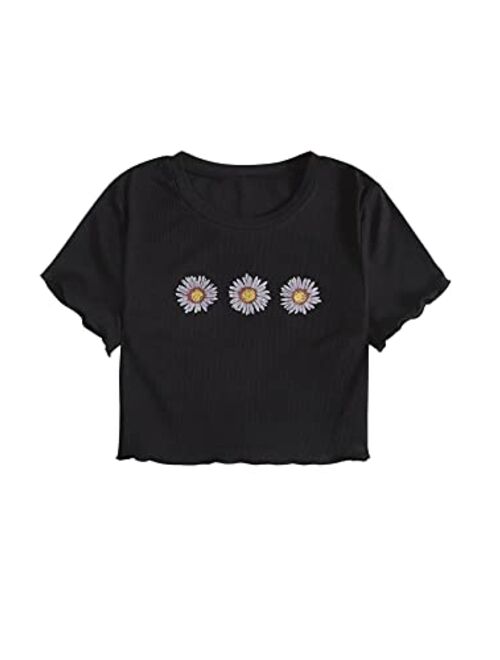 SweatyRocks Women's Cactus Print Crop Top Summer Short Sleeve Graphic T-Shirts