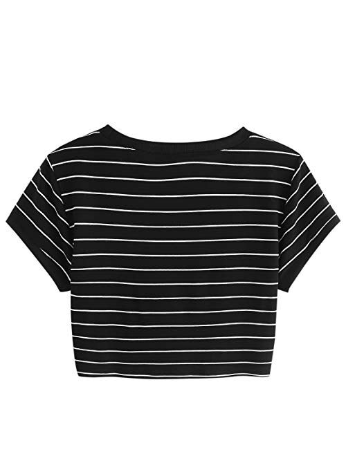 SweatyRocks Women's Short Sleeve Striped Crop T-Shirt Casual Tee Tops