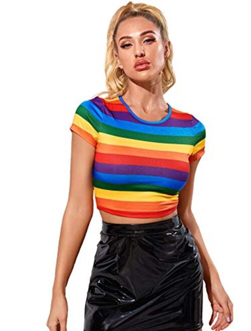 SweatyRocks Women's Short Sleeve Striped Crop T-Shirt Casual Tee Tops