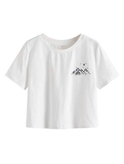 Women's Letter Print Crop Tops Casual Short Sleeve Tees