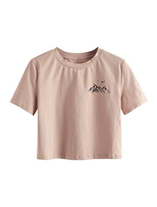 MakeMeChic Women's Letter Print Crop Tops Casual Short Sleeve Tees