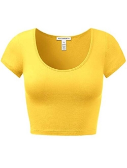 Women's Cotton Basic Scoop Neck Crop Top Short Sleeve Tops