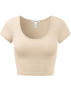 Women's Cotton Basic Scoop Neck Crop Top Short Sleeve Tops