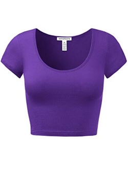 Women's Cotton Basic Scoop Neck Crop Top Short Sleeve Tops