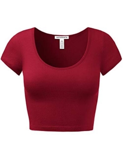 Women's Cotton Basic Scoop Neck Crop Top Short Sleeve Tops