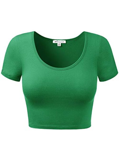 HATOPANTS Women's Cotton Basic Scoop Neck Crop Top Short Sleeve Tops