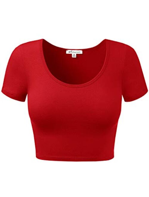 HATOPANTS Women's Cotton Basic Scoop Neck Crop Top Short Sleeve Tops