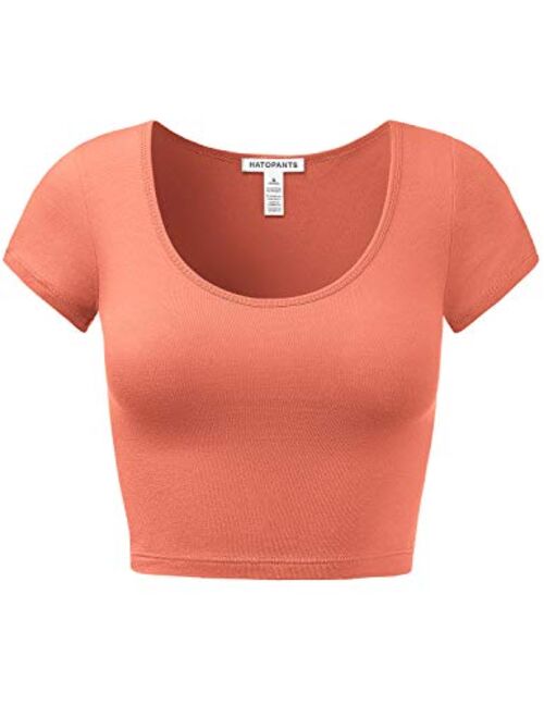 HATOPANTS Women's Cotton Basic Scoop Neck Crop Top Short Sleeve Tops