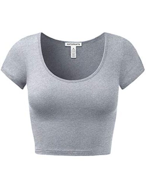 HATOPANTS Women's Cotton Basic Scoop Neck Crop Top Short Sleeve Tops