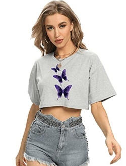 Women's Short Sleeve Print Crop Top T Shirt