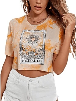 Women's Short Sleeve Print Crop Top T Shirt